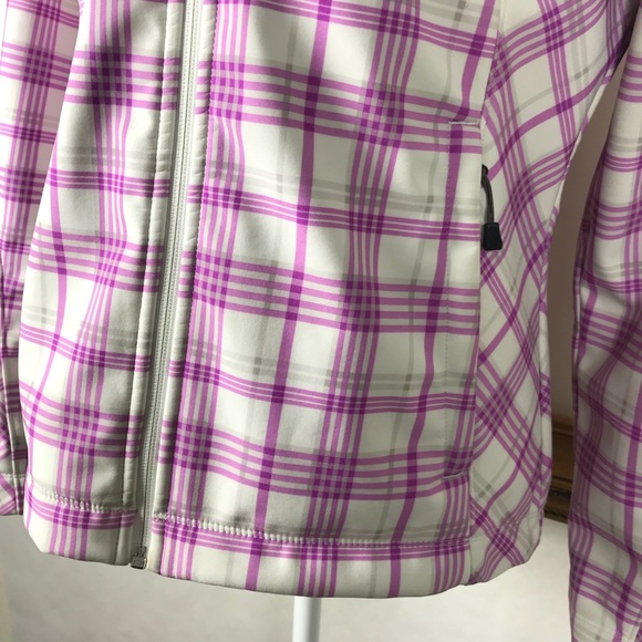 NORTH FACE purple plaid white soft shell jacket, M - Picture 3 of 8
